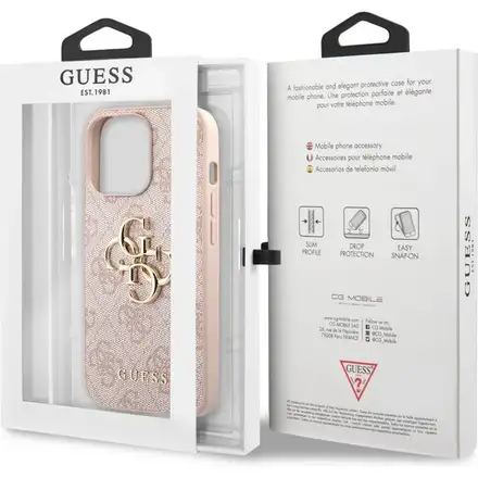 Guess PU 4G Metal Logo kryt iPhone 13 Pro ružový