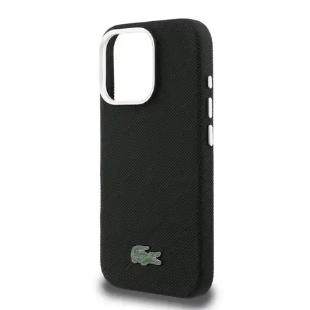Lacoste PVC Iconic Petit Pique Metal Logo MagSafe kryt iPhone 16 Pro Max čierny