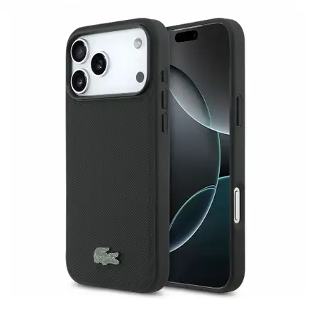Lacoste PVC Iconic Petit Pique Metal Logo MagSafe kryt iPhone 18 Pro Max čierny