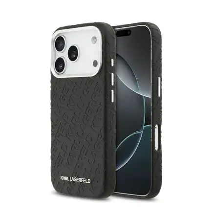 Karl Lagerfeld Grained PU Repeated Logo MagSafe kryt iPhone 17 Pro čierny