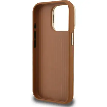 Guess PU Grained 4G Logo Stand Camera Frame kryt iPhone 15 Pro hnedý