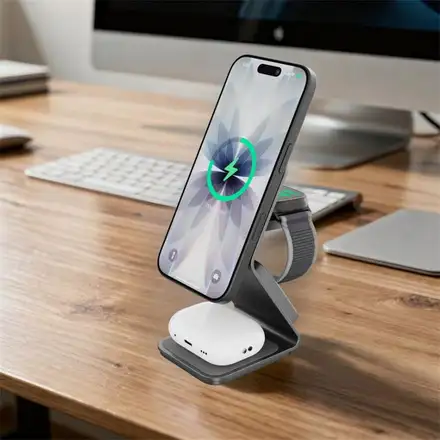 Cubenest 3v1 Qi2.2 bezdrôtová magnetická nabíjačka SQ314  sivá