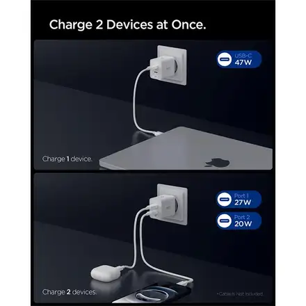 Spigen sieťová nabíjačka Essential EE472 Dual USB-C 47W - White