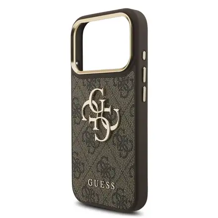 Guess PU Leather 4G Metal Logo Gold Frame kryt iPhone 18 Pro hnedý