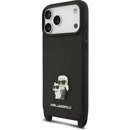 Karl Lagerfeld Saffiano Crossbody Popruh Metal Karl and Choupette kryt iPhone 17 Pro čierny