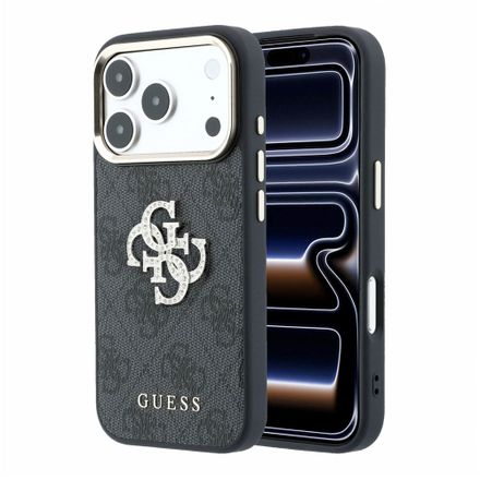 Guess PU 4G Strass Metal Logo kryt iPhone 18 Pro Max čierny