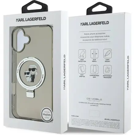 Karl Lagerfeld Ringstand Karl and Choupette MagSafe kryt iPhone 16 čierny