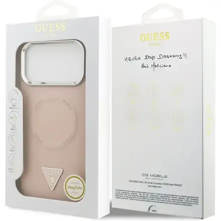 Guess PU Leather Triangle Logo MagSafe kryt iPhone 17 Pro ružový