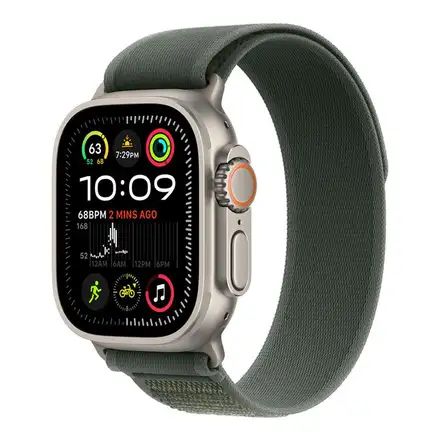 Apple Watch 49mm Green Trail Loop - S/M - Natural Titanium Finish