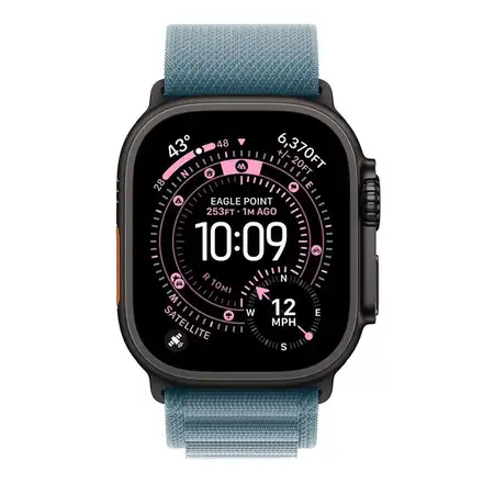 Apple Watch 49mm Light Blue Alpine Loop - Large - Black Titanium Finish