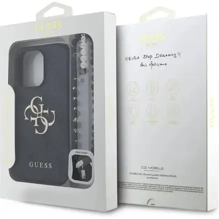Guess PU 4G Metal Logo Strap kryt iPhone 15 Pro Max čierny