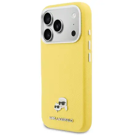 Karl Lagerfeld PU Karl and Choupette Heads Pins MagSafe kryt iPhone 17 Pro Max žltý