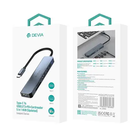 Devia USB-C Hub Leopard Series 5-in-1 EC135 - Deep Gray