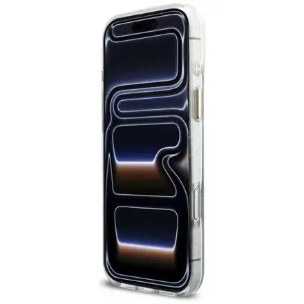 Guess IML Glitter Script Strap MagSafe kryt iPhone 17 Pro Max biely