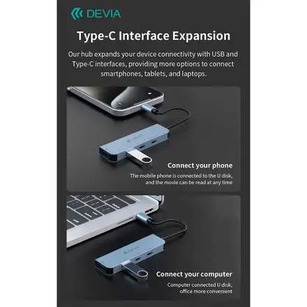 Devia USB-C Hub Leopard Series 4-in-1 EC700 - Deep Gray