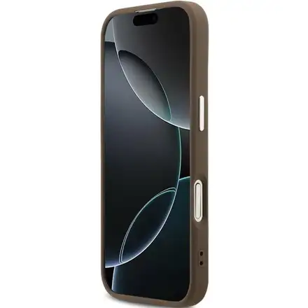 Guess PU Leather 4G Metal Logo Frame kryt iPhone 17 hnedý