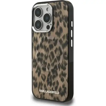 Karl Lagerfeld IML Leopard MagSafe kryt iPhone 16 Pro Max hnedý