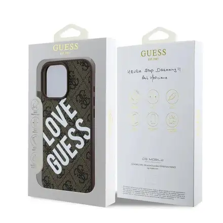 Guess PU Leather 4G Big Love Logo MagSafe kryt iPhone 16 Pro Max hnedý