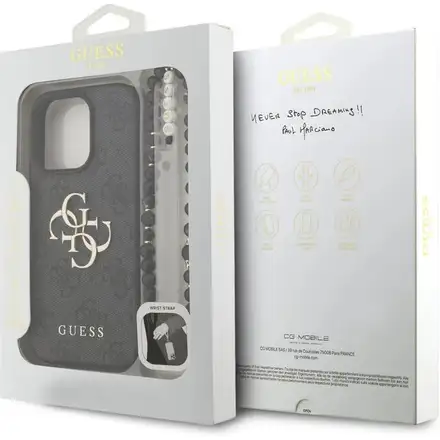 Guess PU 4G Metal Logo Strap kryt iPhone 16 Pro Max čierny