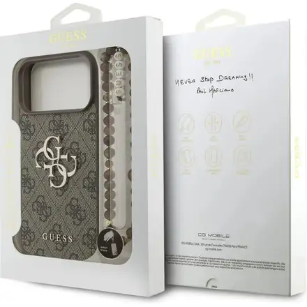 Guess PU 4G Metal Logo Strap kryt iPhone 17 Pro hnedý