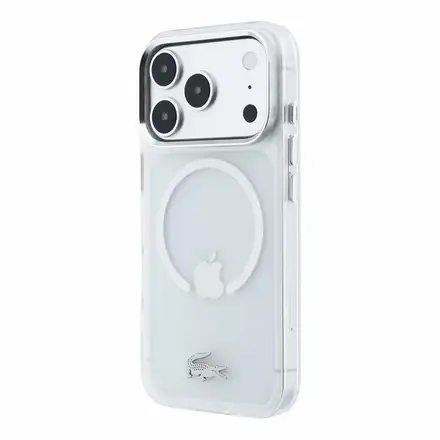 Lacoste IML Frosted Petit Pique Metal Logo MagSafe kryt iPhone 18 Pro Max priehľadný