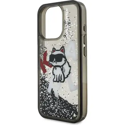 Karl Lagerfeld Liquid Glitter Scattered Choupette kryt iPhone 16 Pro Max čierny