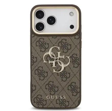 Guess PU Leather 4G Metal Logo Gold Frame kryt iPhone 18 Pro Max hnedý