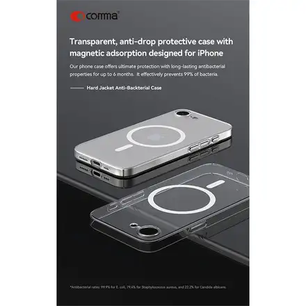 Comma kryt Hard Jacket Magnetic Case pre iPhone 16e/17e - Clear