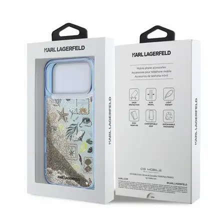 Karl Lagerfeld Liquid Glitter Beach kryt iPhone 18 Pro Max modrý