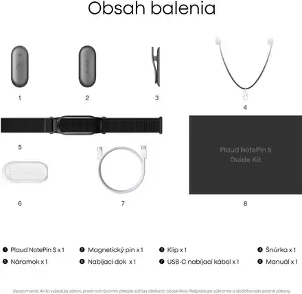 PLAUD Note Pin S Silver - AI hlasový záznamník + náramok a šnúrka na krk