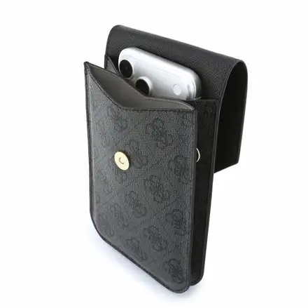 Guess PU Leather+Grained 4G Metal Logo Taška na Telefón čierna