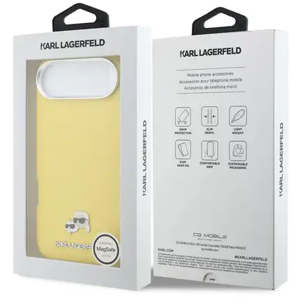 Karl Lagerfeld PU Karl and Choupette Heads Pins MagSafe kryt iPhone Air žltý