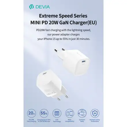 Devia sieťová nabíjačka Extreme Speed Mini PD Quick Charger 20W - White
