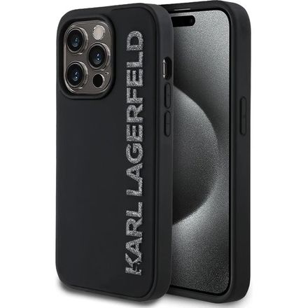 Karl Lagerfeld 3D Rubber Glitter Logo kryt iPhone 14 Pro čierny