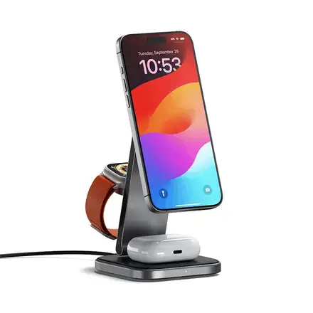 Satechi 3-in-1 Foldable Qi2 Wireless Charging Stand - Space Gray
