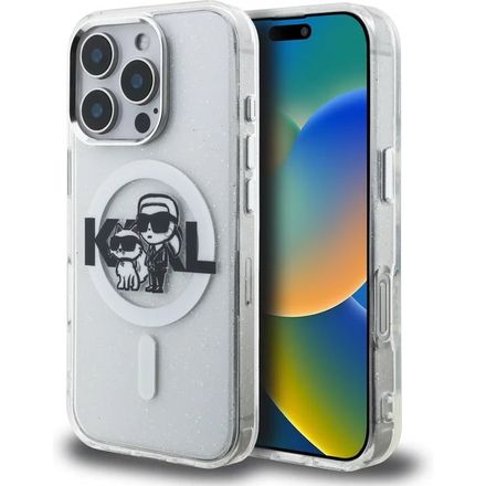 Karl Lagerfeld IML Glitter Karl and Choupette Sketch MagSafe kryt iPhone 16 Pro priehľadná