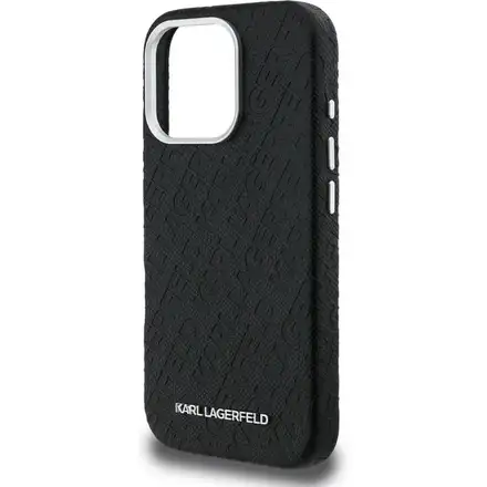 Karl Lagerfeld Grained PU Repeated Logo MagSafe kryt iPhone 16 Pro čierny