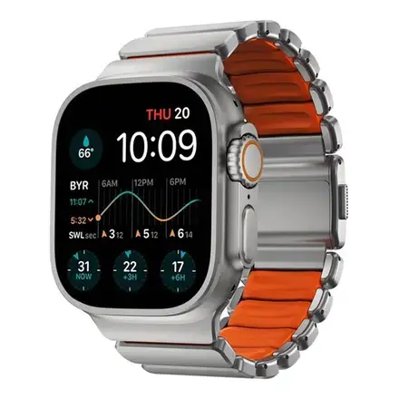 Nomad remienok Stratos pre Apple Watch 44-49mm - Ultra Orange/Natural Hardware