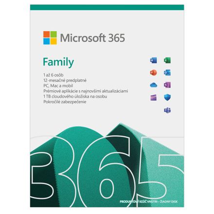 Microsoft 365 Family SK - box, predplatné 1 rok, až 6 osôb