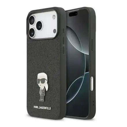 Karl Lagerfeld Fixed Glitter Metal Ikonik kryt iPhone 17 Pro Max čierny