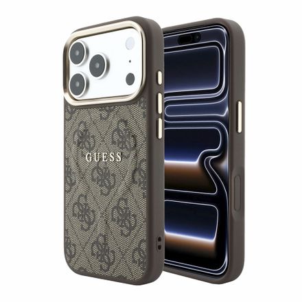 Guess PU Leather 4G Gold Frame Embossed MagSafe kryt iPhone 18 Pro Max hnedý
