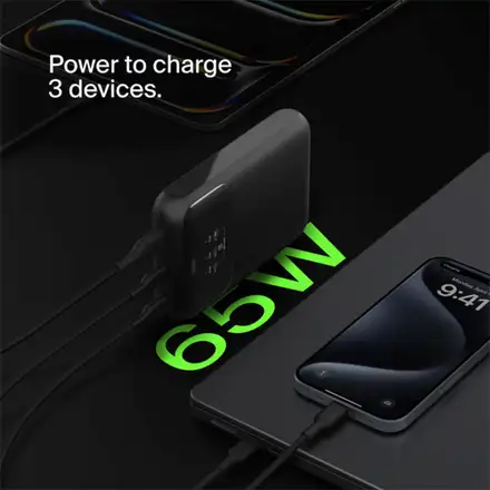 Belkin Boost Charge Pro 3-Port Laptop Power Bank 20K 65W - Black