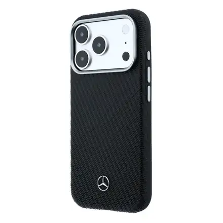 Mercedes PU Leather Wood Semi Wrap MagSafe Kryt pre iPhone 17 Pro Max čierny