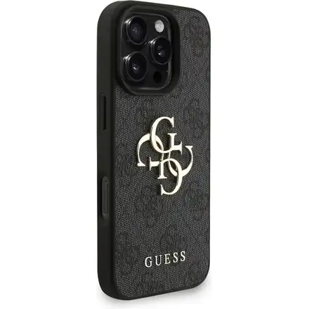 Guess PU 4G Metal Logo Strap kryt iPhone 16 Pro Max čierny