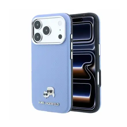 Karl Lagerfeld PU Grained Semi Wrap K&CH Heads Magsafe kryt iPhone 18 Pro modrý
