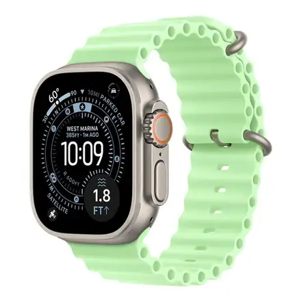 Apple Watch 49mm Neon Green Ocean Band - Natural Titanium Finish