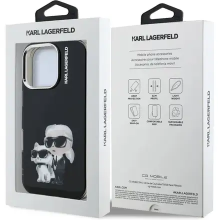 Karl Lagerfeld IML Aquarelle Karl and Choupette kryt iPhone 16 Pro Max čierny
