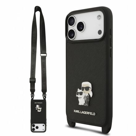Karl Lagerfeld Saffiano Crossbody Popruh Karl and Choupette kryt iPhone 18 Pro čierna