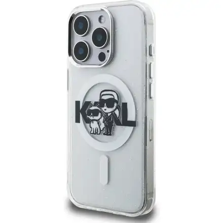 Karl Lagerfeld IML Glitter Karl and Choupette Sketch MagSafe kryt iPhone 15 Pro priehľadný