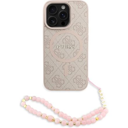 Guess PU Leather 4G Colored Ring Strap MagSafe kryt iPhone 16 Pro Max ružový